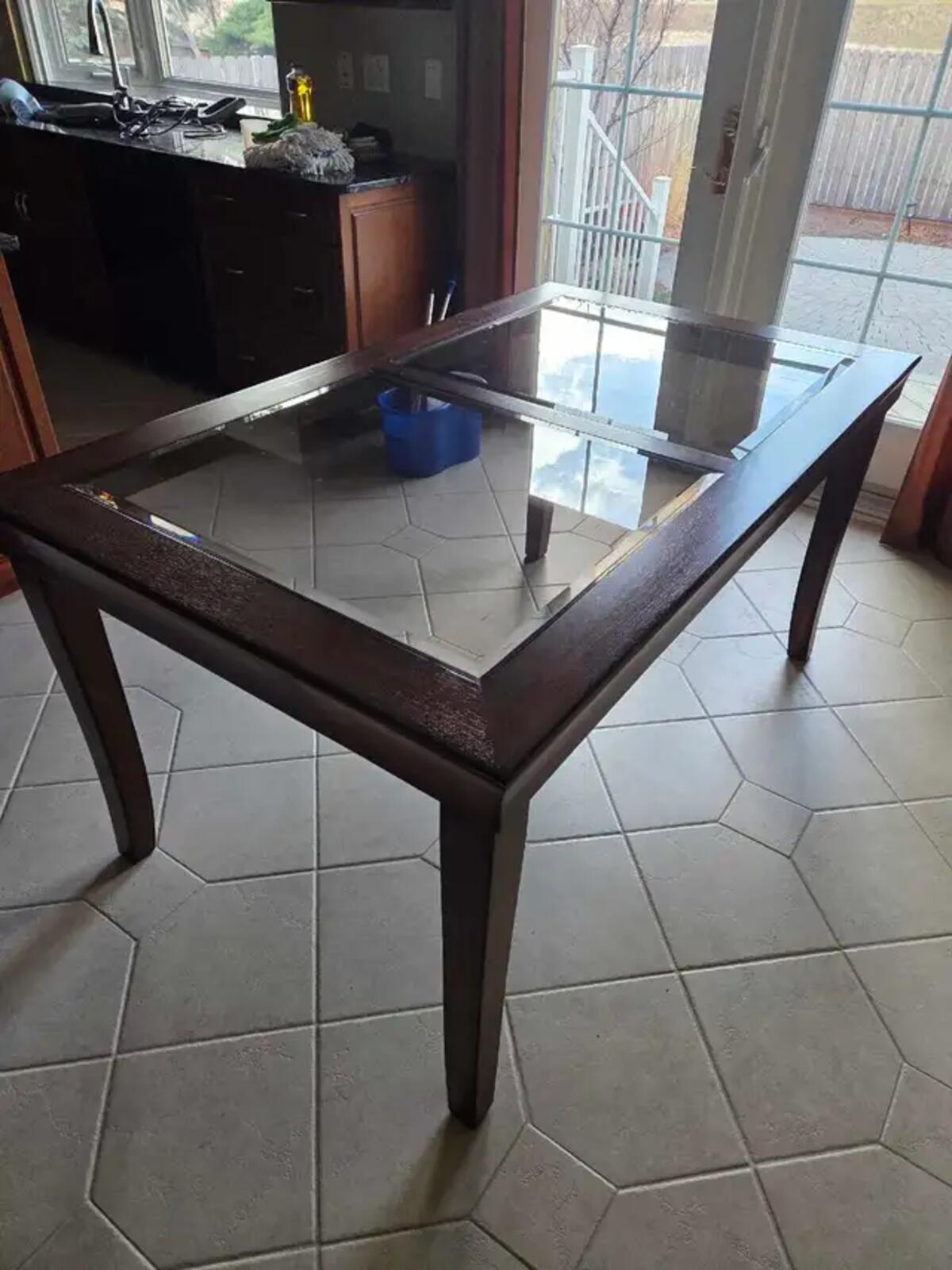 Glass Top Wooden Dining Table