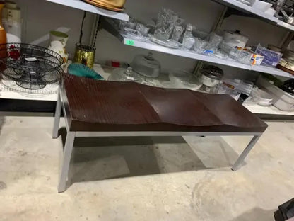 3 Seated Wooden Bench with Metal Legs