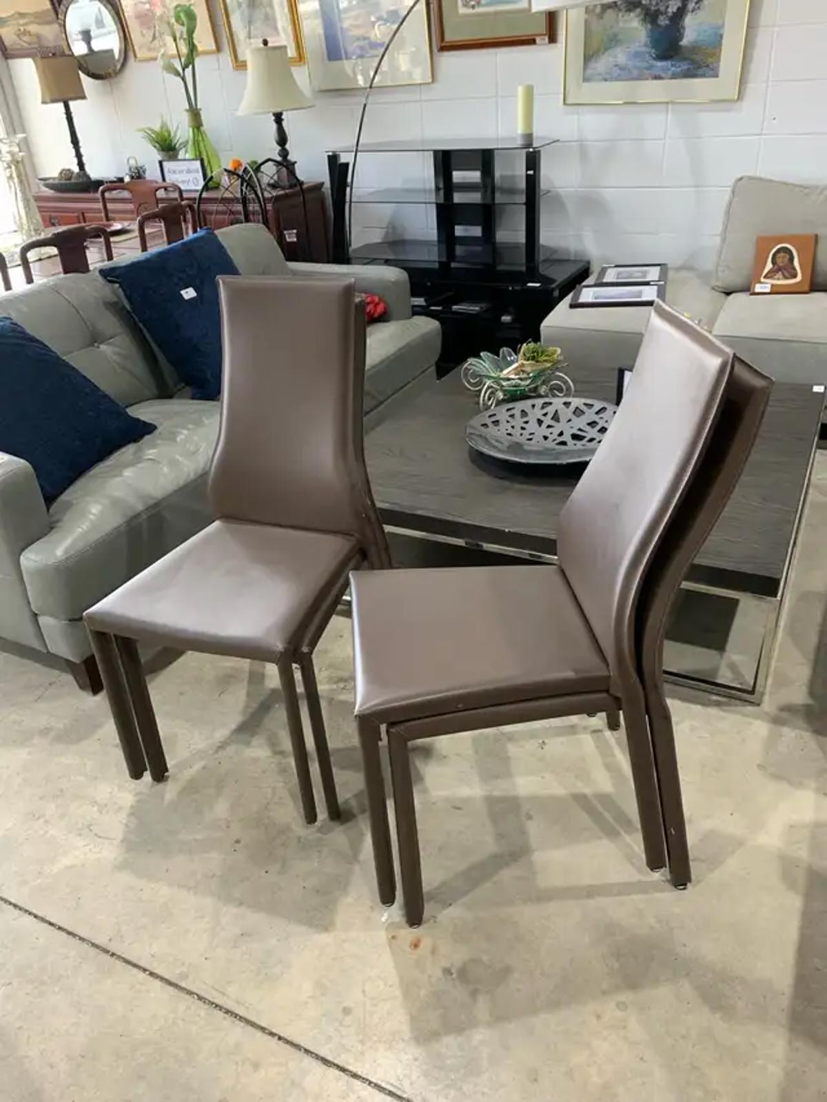 Brown Modern Faux Leather Dining Chairs - set of four