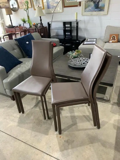 Brown Modern Faux Leather Dining Chairs - set of four