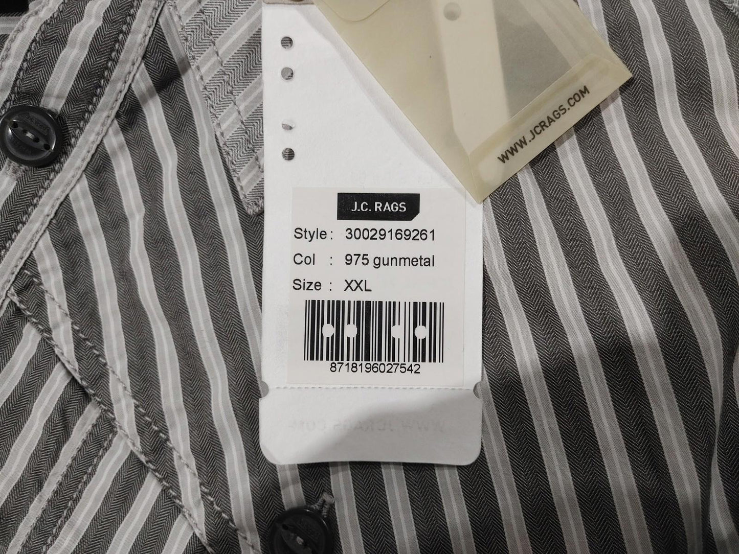 Brand New J.C. Rags Men's Striped 975 Gunmetal Button Shirt Grey Size XXL