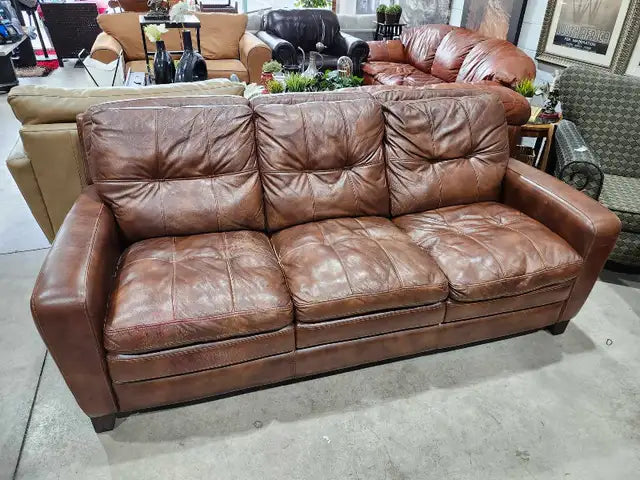 Brown Leather 3-Seater Sofa