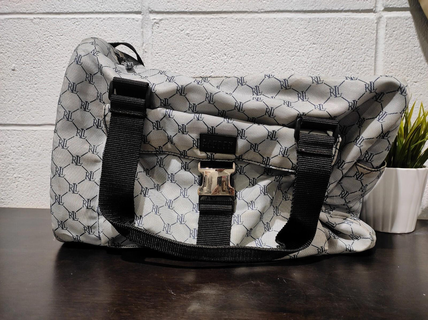 LAUREN RALPH LAUREN Gray Purse Bag Handbag Plaid With Buckle