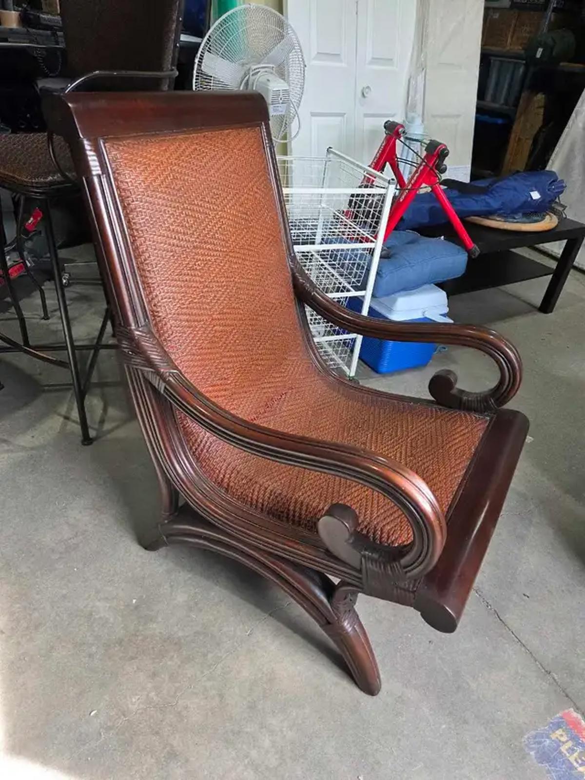 Vintage British Plantation Style Cane Lounge Chair