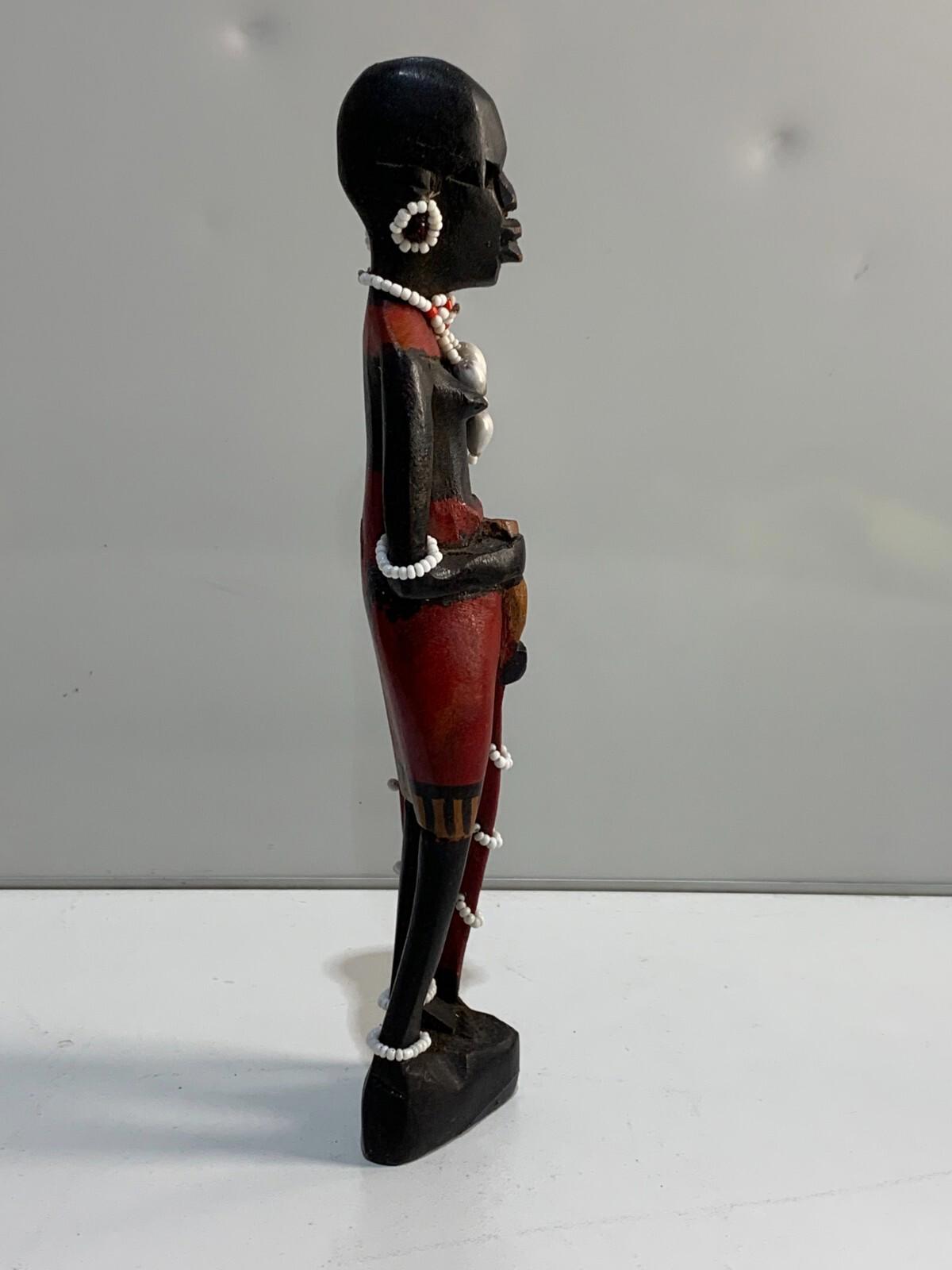 African Art - Maasai Warrior Hand Carved Wood Statue Sculpture.
