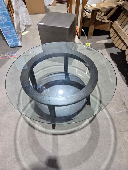 Round Glass Top Coffee Table Dark Wood Base