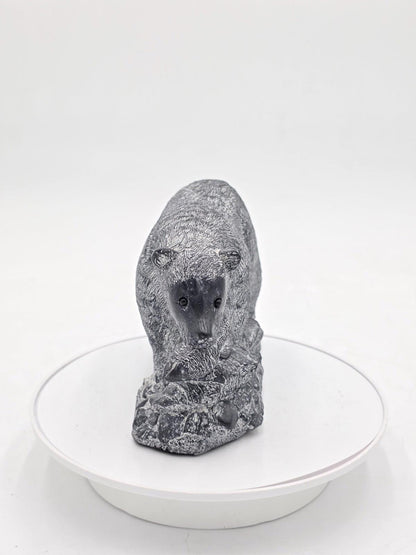 The Wolf Sculptures Canadian 7" Brown Bear With Salmon Hand Carved Soapstone