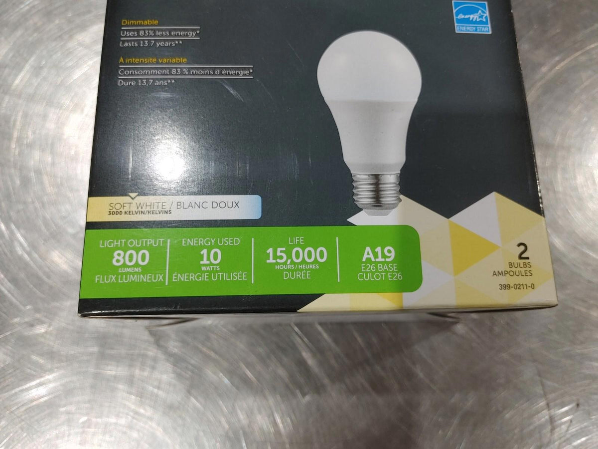 Brand New NOMA A19 60w Replacement Dimmable LED Bulbs pack of 2 Soft White