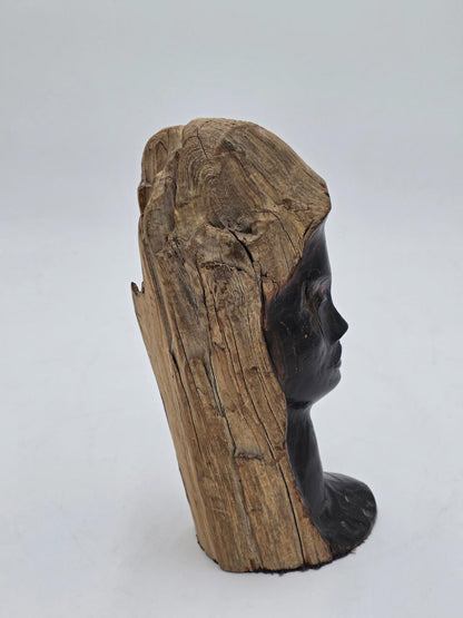 Vintage Hand Carved Wood Bust Nice Detailed Face