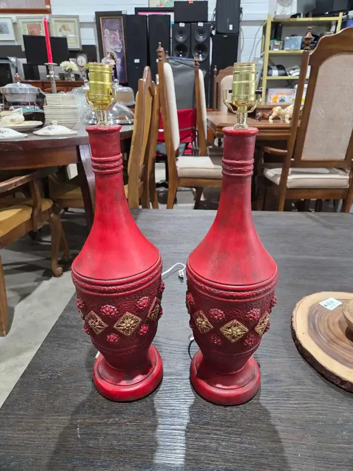 Ceramic Red Table Lamps - 2 Matching