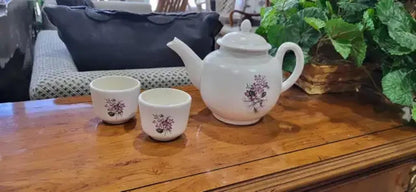 Porcelain Teapot and Tea Cups Set of 3 With Pink Florals
