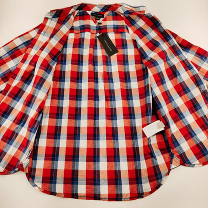 NWT Tommy Hilfiger Youth Button Down Blue and Red Plaid Shirt Size L (12-14)