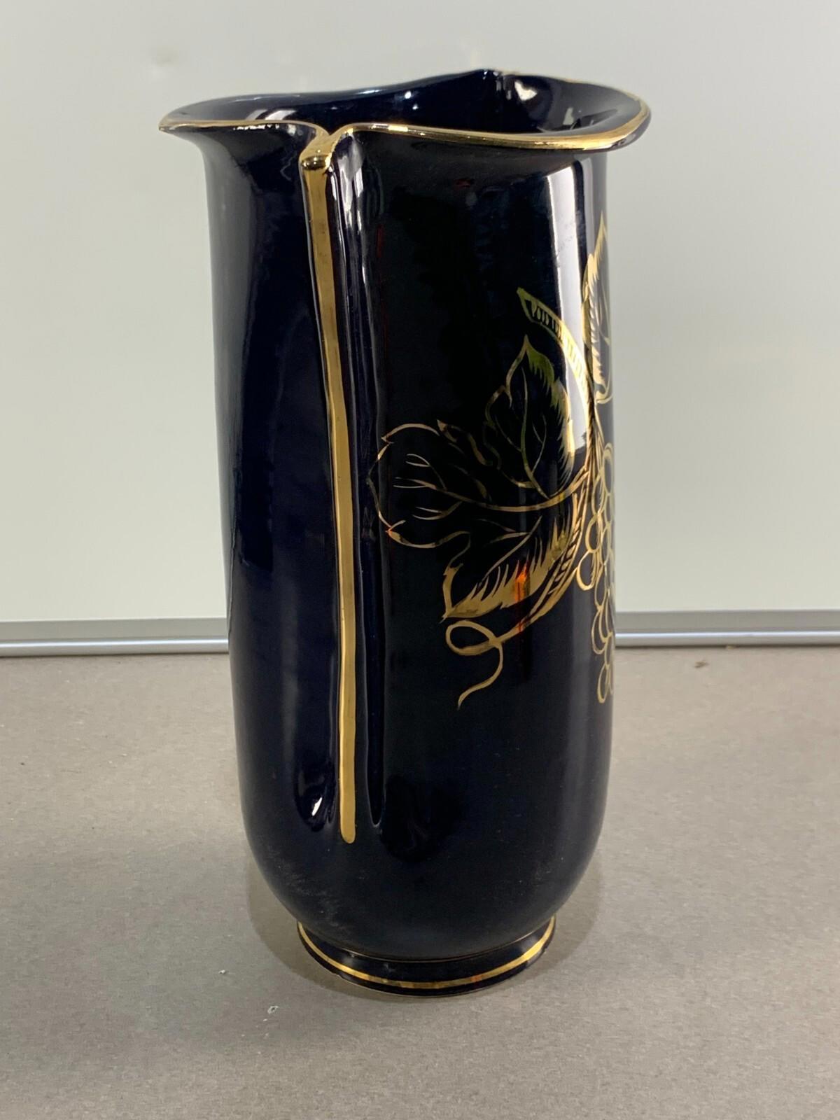 Vintage cobalt blue vase hand-painted, made in Italy