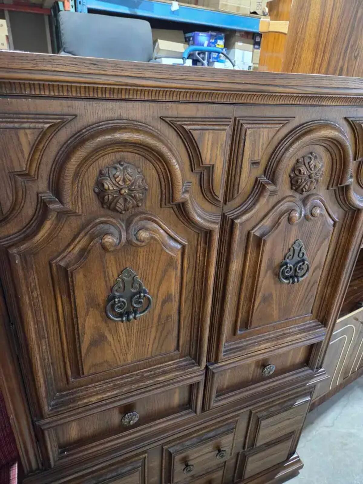 Vintage Solid Carved Wood Style Armoire