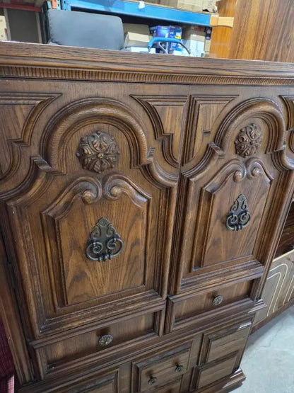 Vintage Solid Carved Wood Style Armoire
