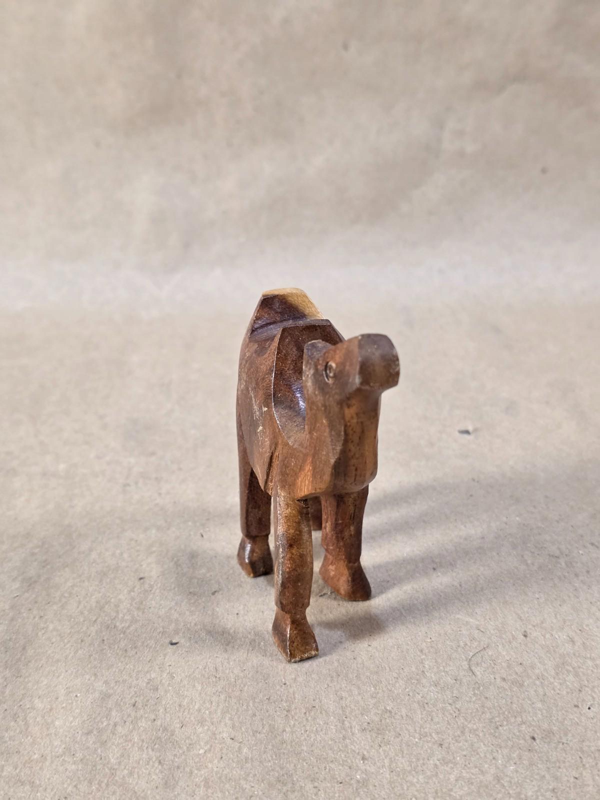 Vintage Egyptian Medium Wood Camel Hand Carved Animal Figurine 4" X 3"