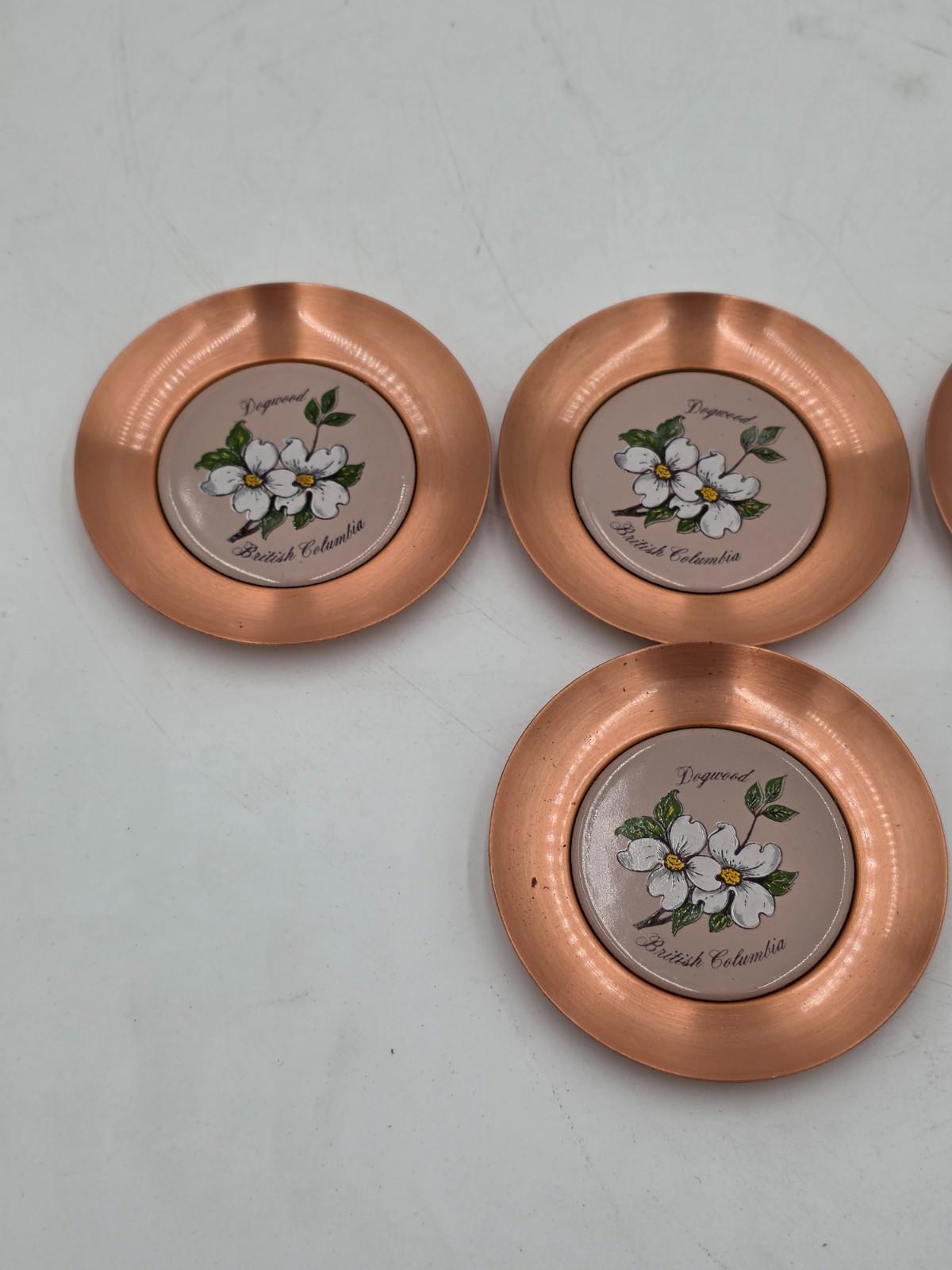 Fantasy Copperware Of Canada Sixties Mid Century 4 Dogwood Coasters