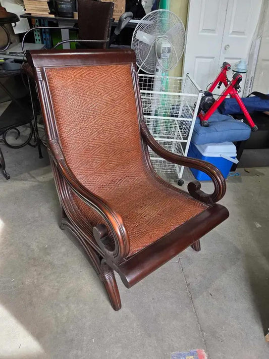 Vintage British Plantation Style Cane Lounge Chair