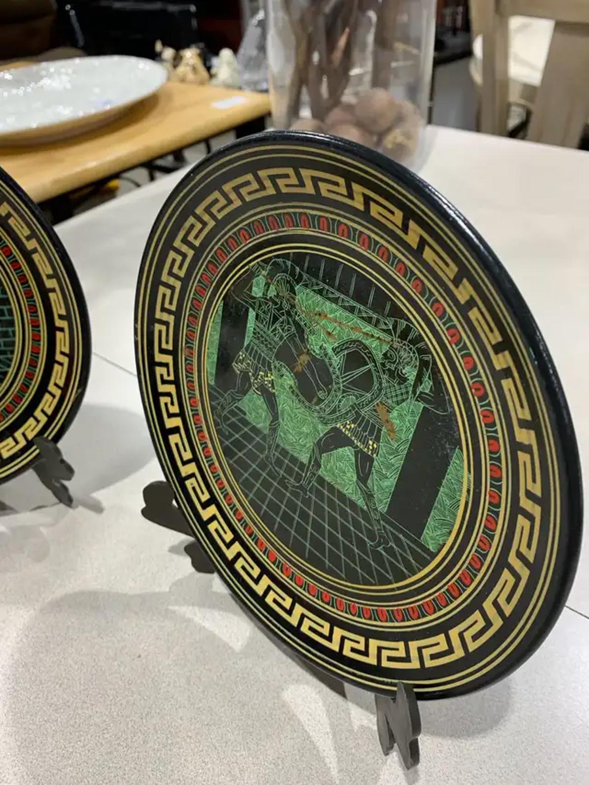 Greek Hand Painted Decorative Plates - pair