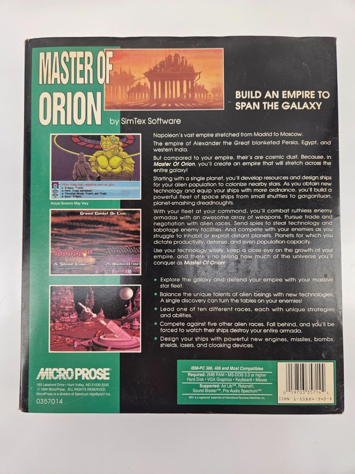 Masters of Orion Big Box PC 1994