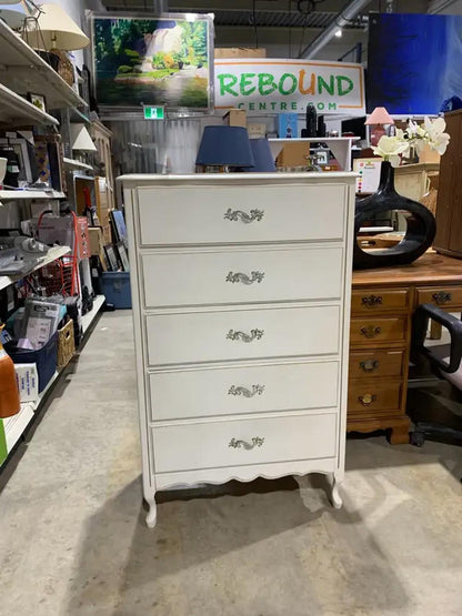 Tall White Vinatge Dresser with gold detail