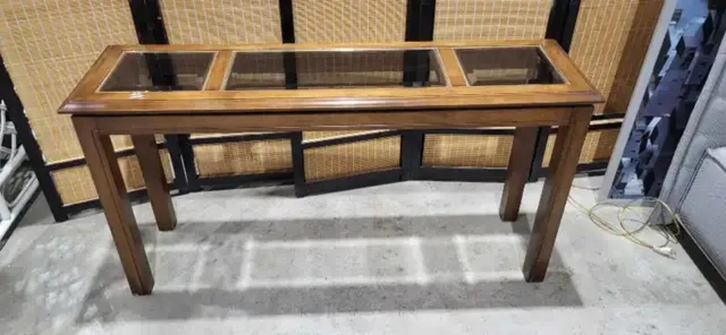Solid Wood Console Table with Glass Inserts