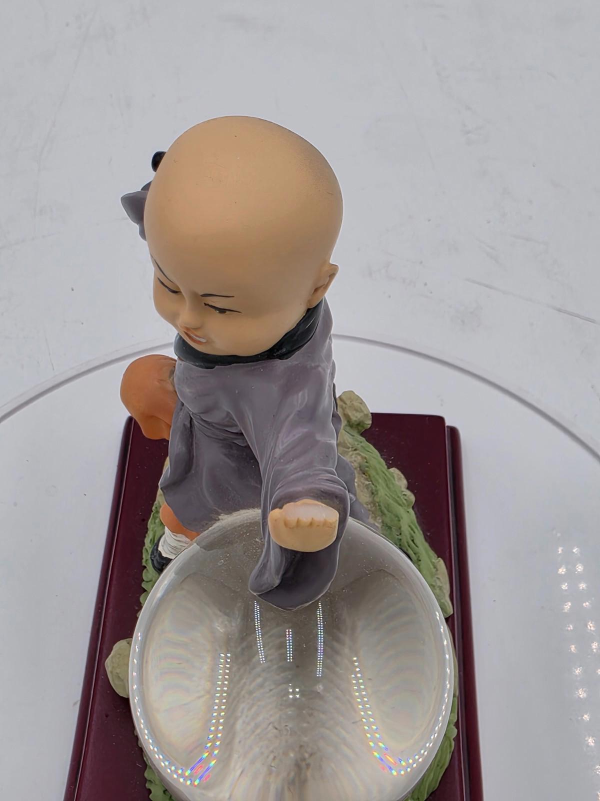 Shaolin Little Monk Kung Fu Boy Resin Figurine with Crystal Ball