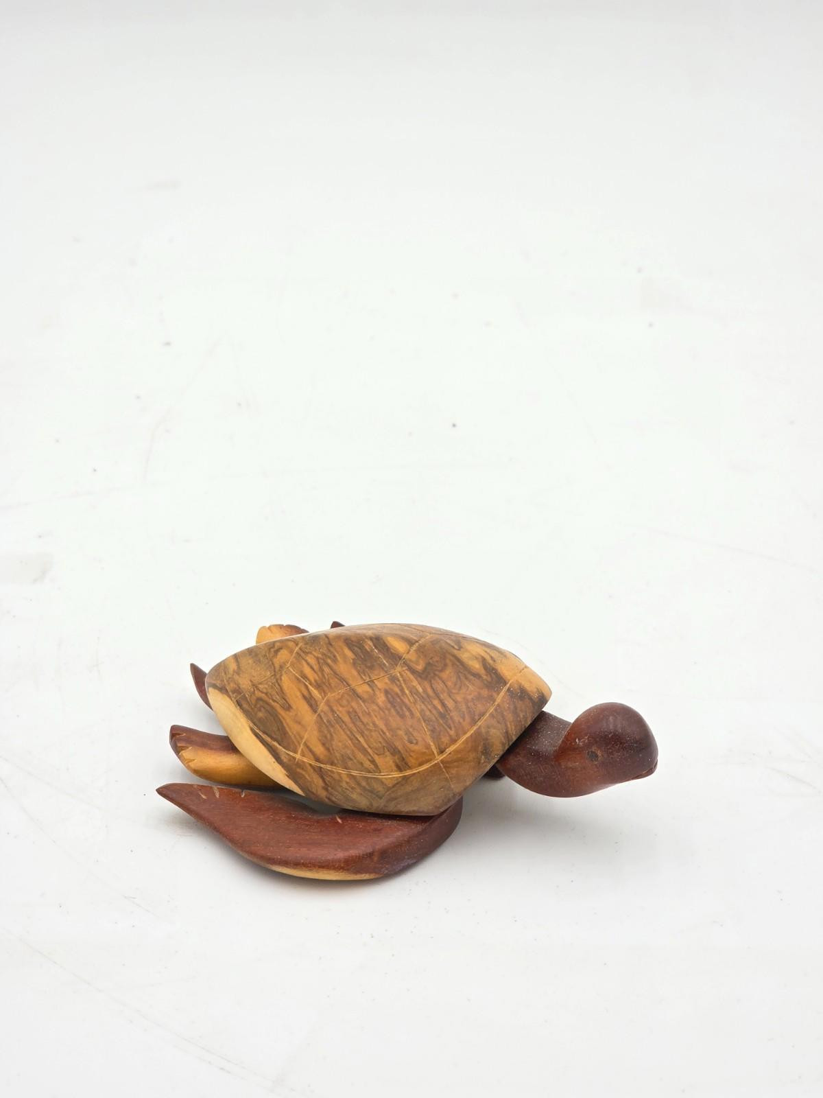 Vintage Wooden Hand Carved Turtle Figurine
