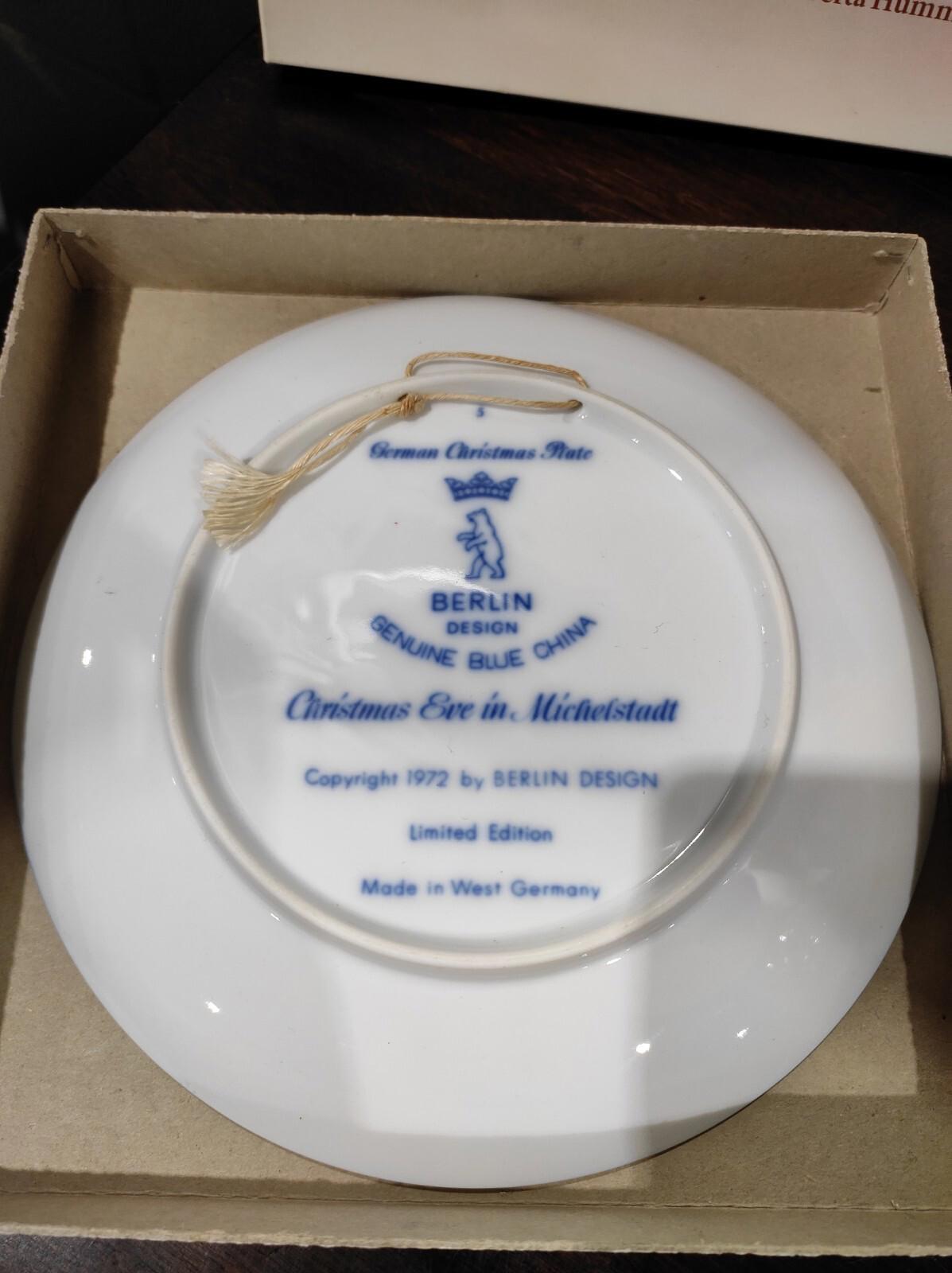 Schmid Christmas Plate 1972 Berlin Design Christmas Eve Blue China Plate W/box