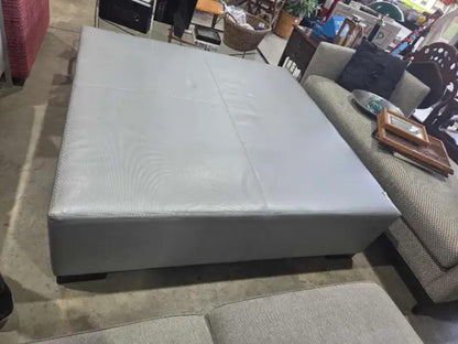 Extra Large Silver Leather Ottoman - 5x5ft