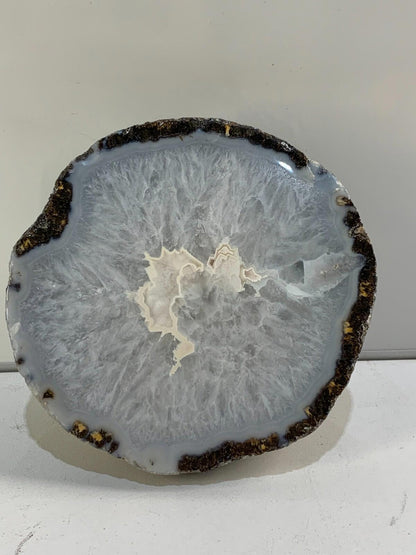 Sliced Agate Geode Half Rock Polished Agate Crystal Grey Blue