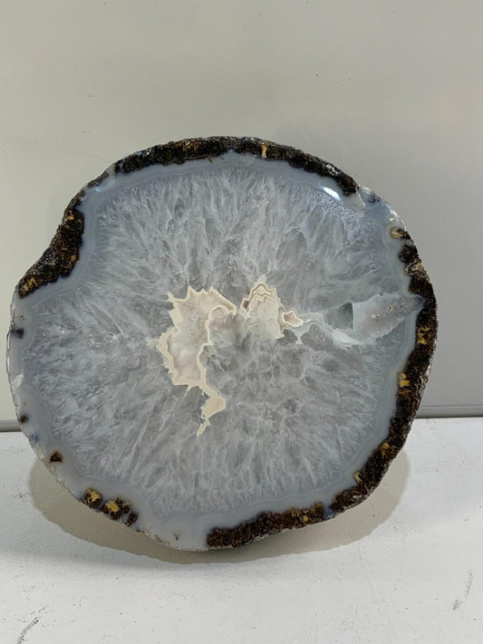 Sliced Agate Geode Half Rock Polished Agate Crystal Grey Blue
