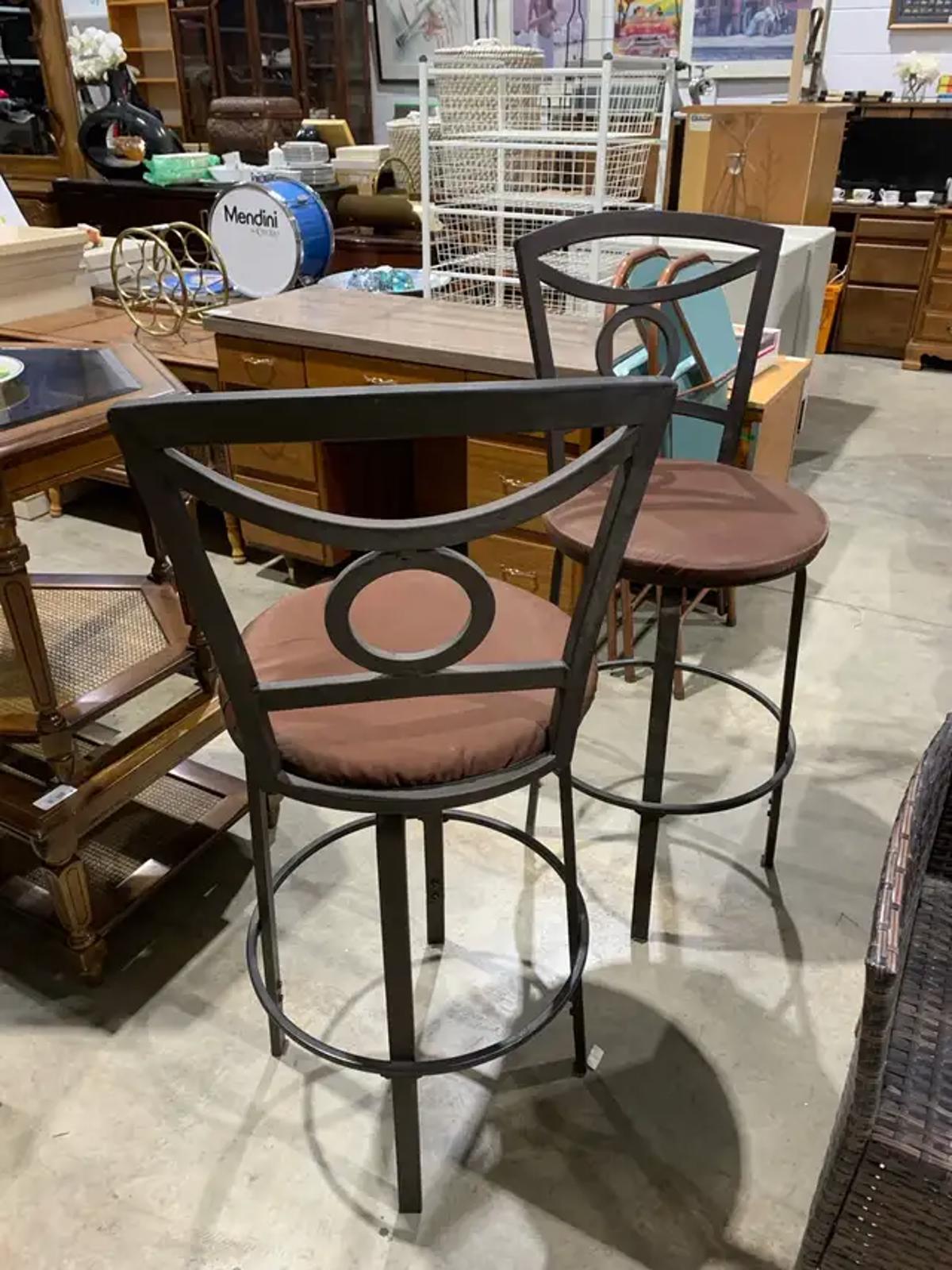 Iron Bar Stools with cushioned seat - 2 available
