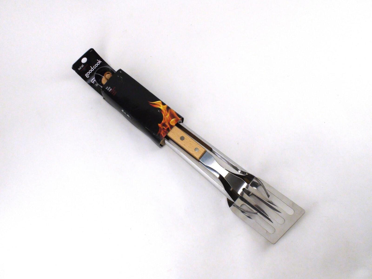 Good Cook BBQ Tool Set: Fork, Turner & Tongs Stainless Steel Wood Handle