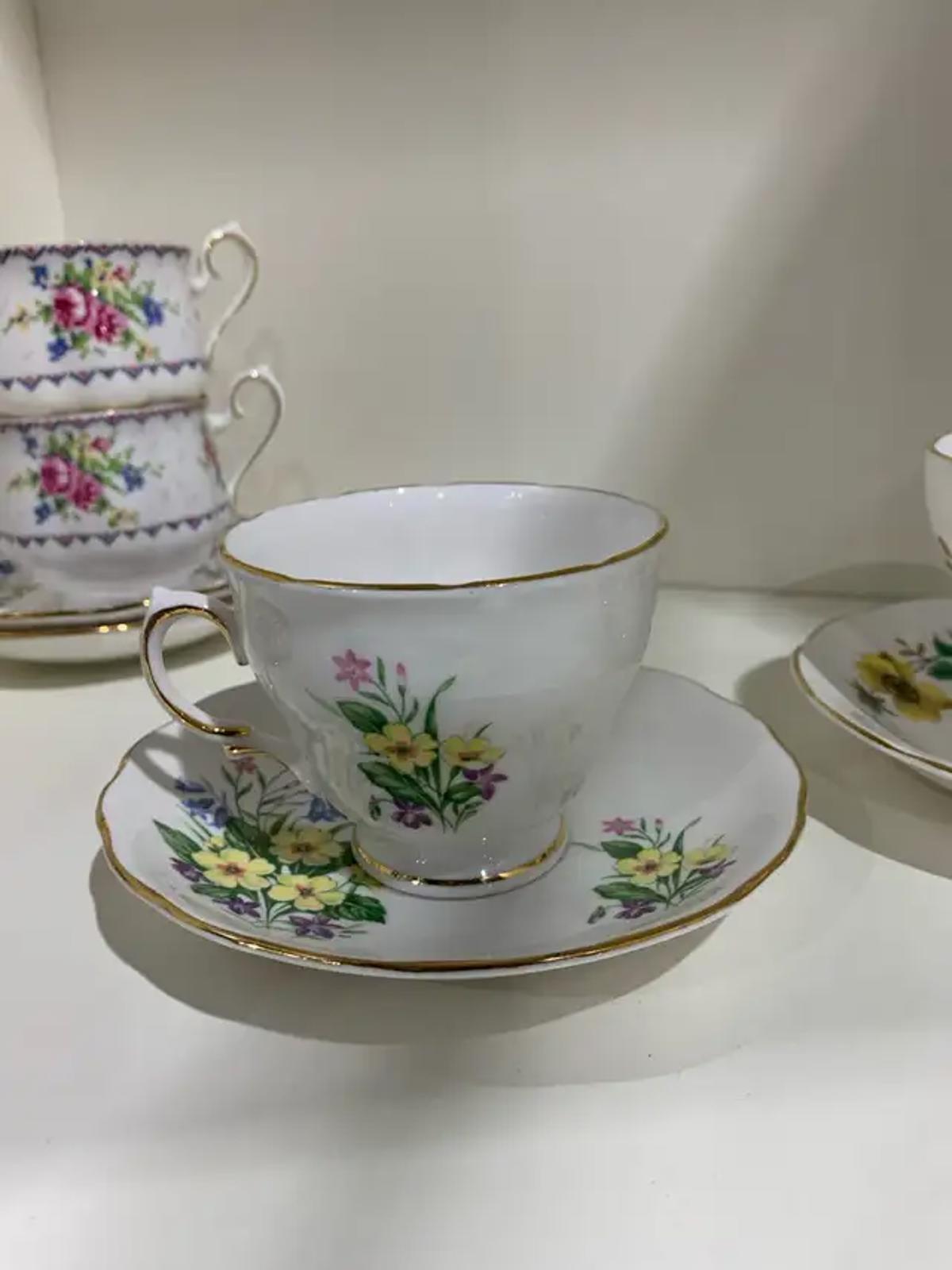 Antique Tea Cups with Floral Designs