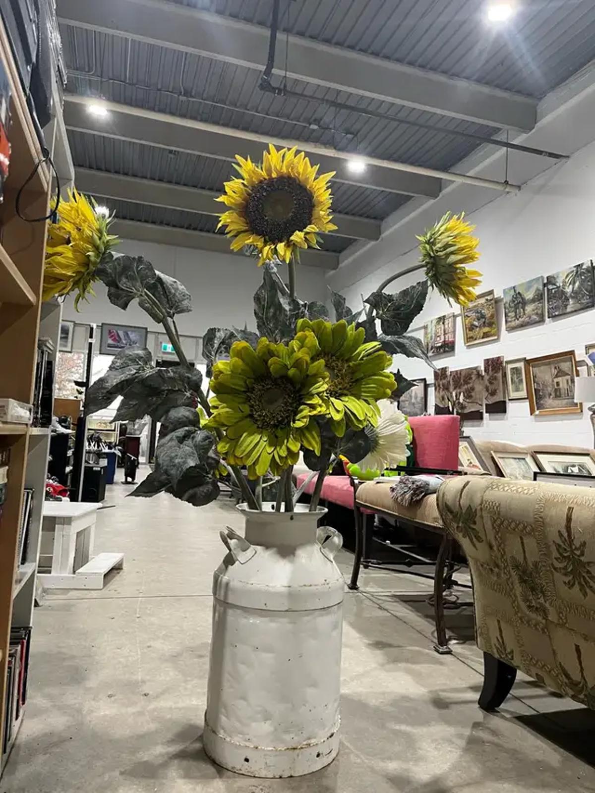 Milk Can with Sunflowers