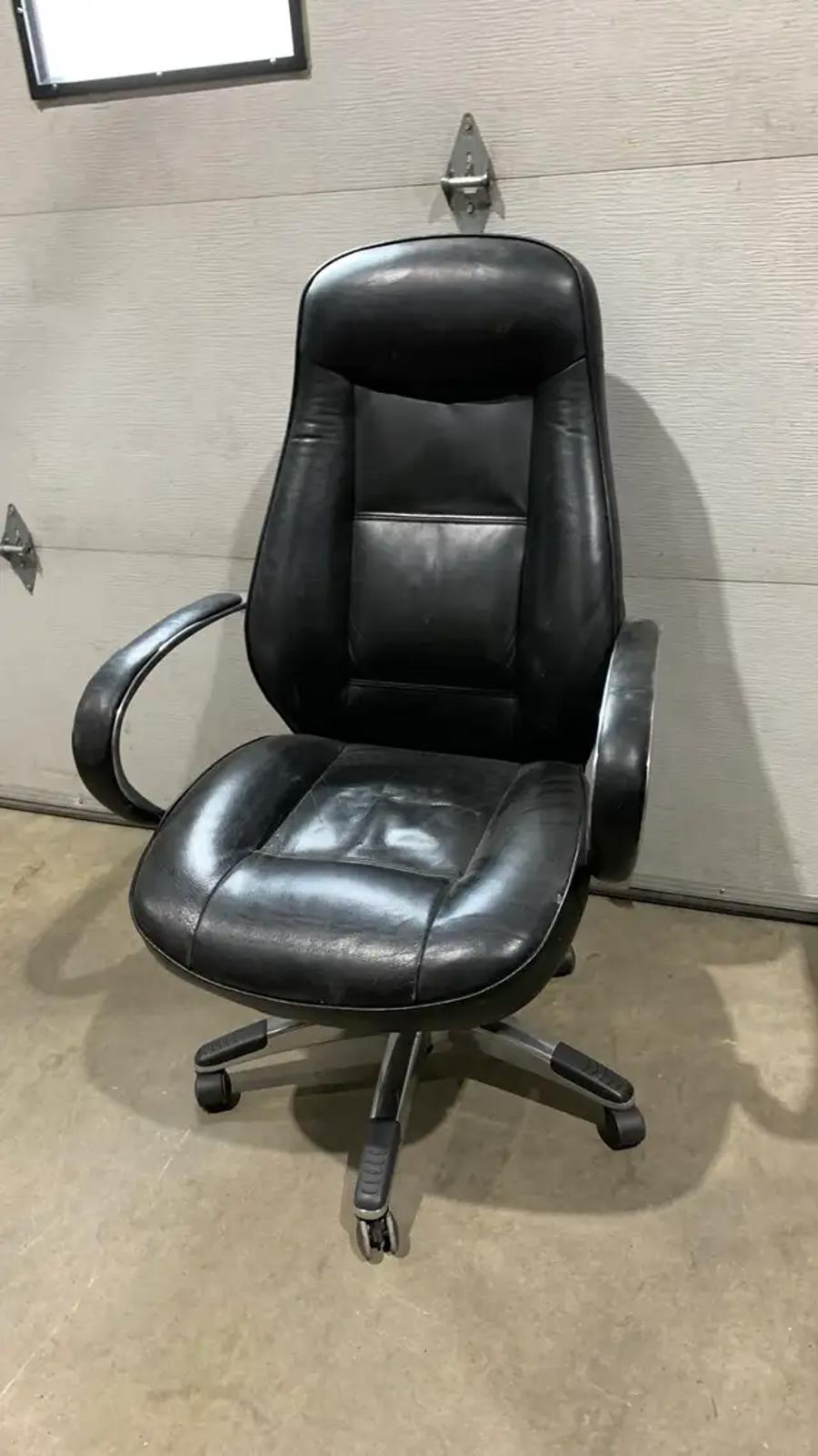 Black Leather Office Chair with Chrome Details