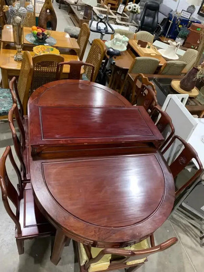 Rose Wood Longevity Symbol Extendable Dining Table Set