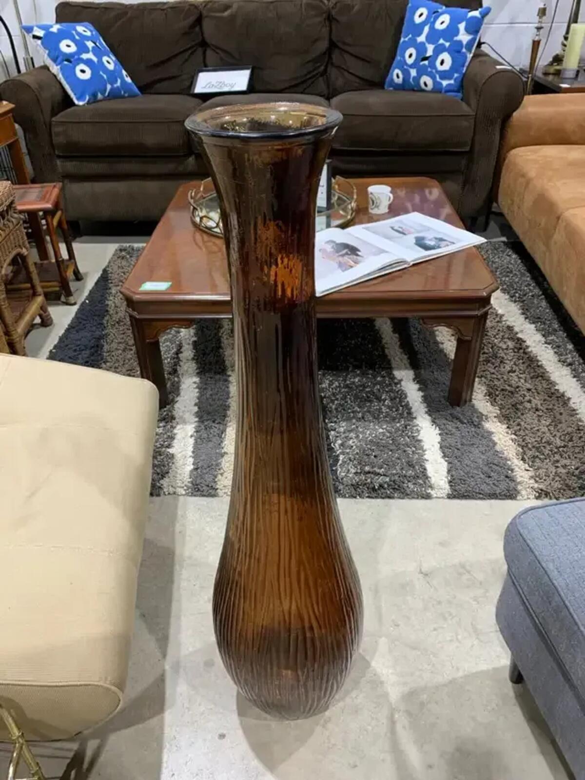 Brown 39” Tall Ripple Glass Vase