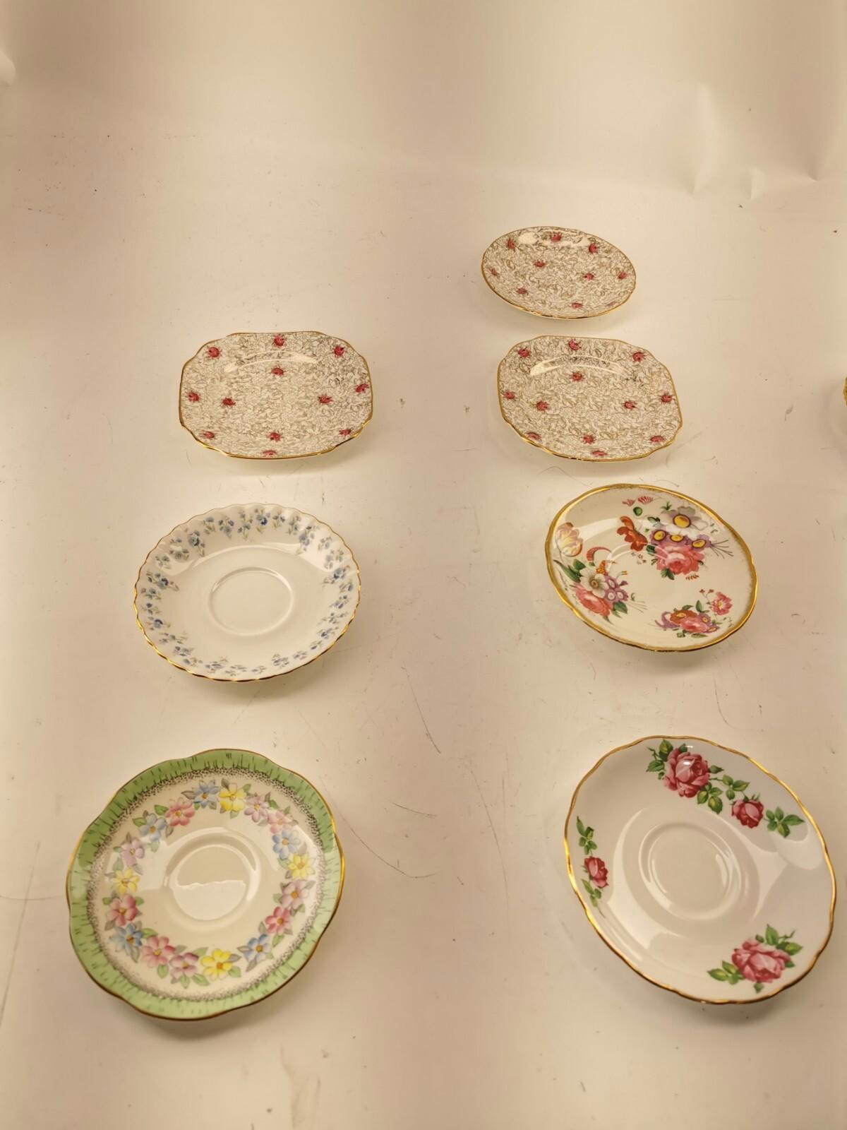 Assorted bone china set 4 cups and 10 saucers. Made in England/Japan/China
