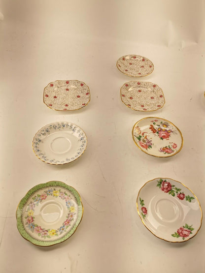 Assorted bone china set 4 cups and 10 saucers. Made in England/Japan/China