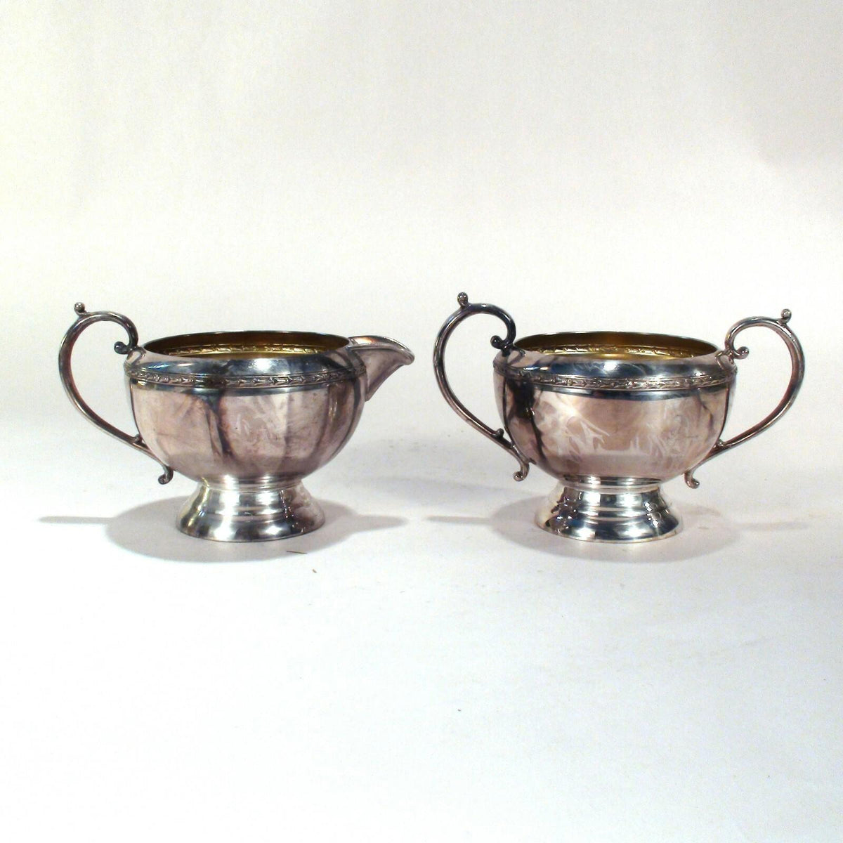 Sliver Plated Cream Sugar Set With Tray. E.P. Copper and Brass. Made In Canada