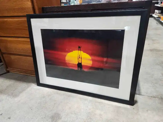 Framed Oil Rig in Sunset Photograph