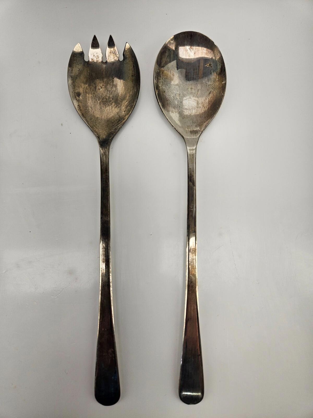 Sheffield England Silverplate Salad Serving Fork & Spoon Set 9"