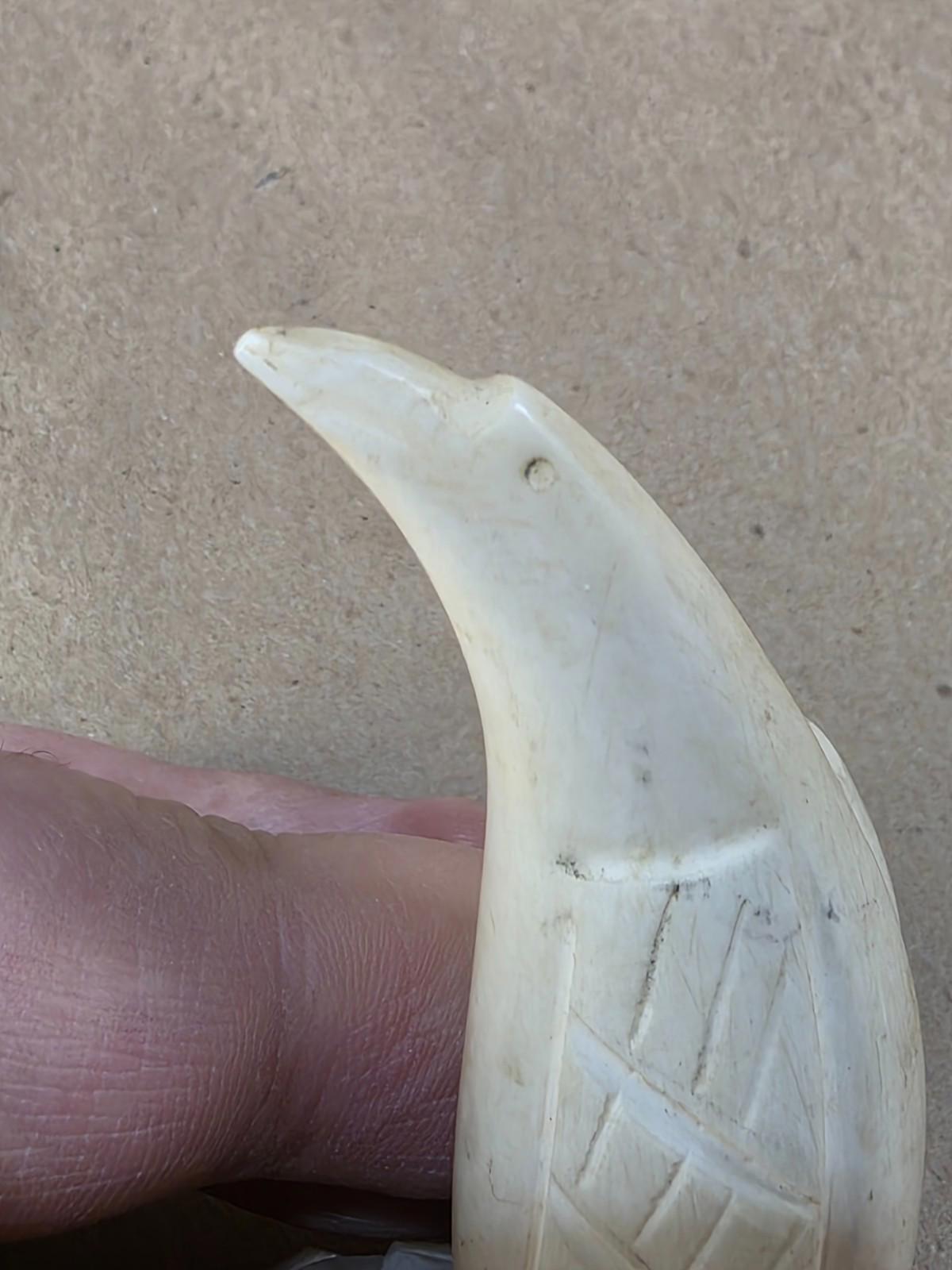Antique 1800s Scrimshaw Carved teeth  - Penguin Sculpture