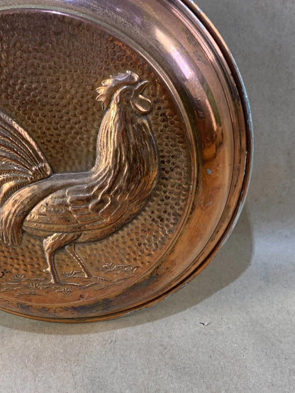 Vintage Copper Pan Mold Folk Rooster Brass Handle Great Patina