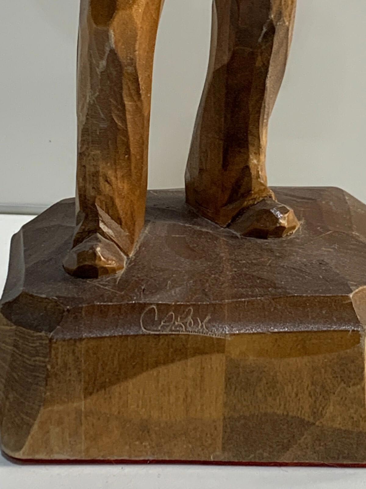 Vintage Hand Carved Paul E Caron Wooden Statue