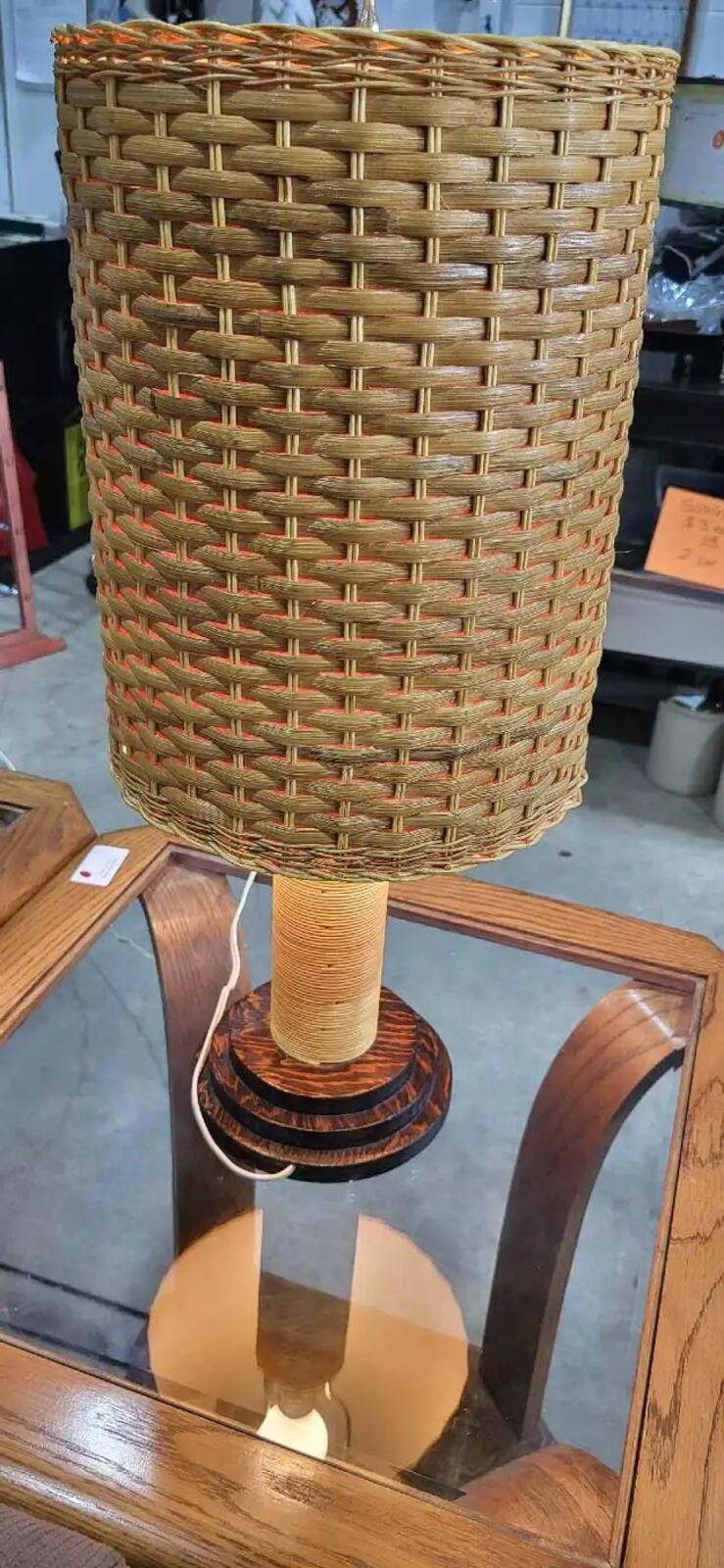 Wicker Table Lamp 24 Inch with Wooden Base