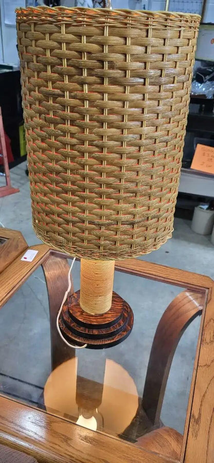 Wicker Table Lamp 24 Inch with Wooden Base