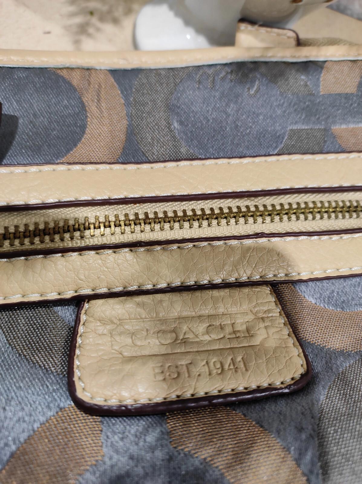 Coach Crossbody Purse Cream with blue and tan pattern